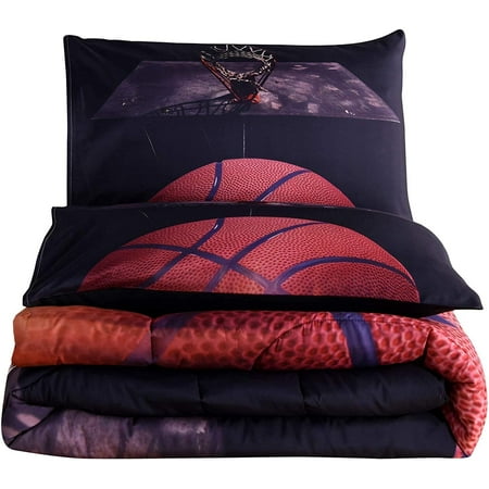 Btargot Basketball Fire Court Comforter Sets Twin for Boys Teens,3D Sports Bedding,Soft Microfiber Reversible Quilt with 2 Matching Pillow Shams 